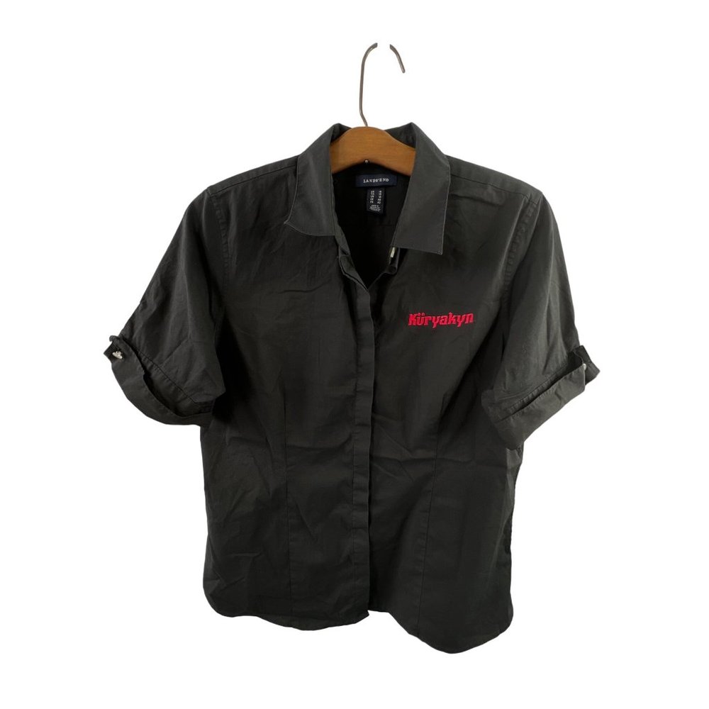 Kuryakyn Lands' End Short Sleeve Button Down Shirt Womens 10US Collared Black